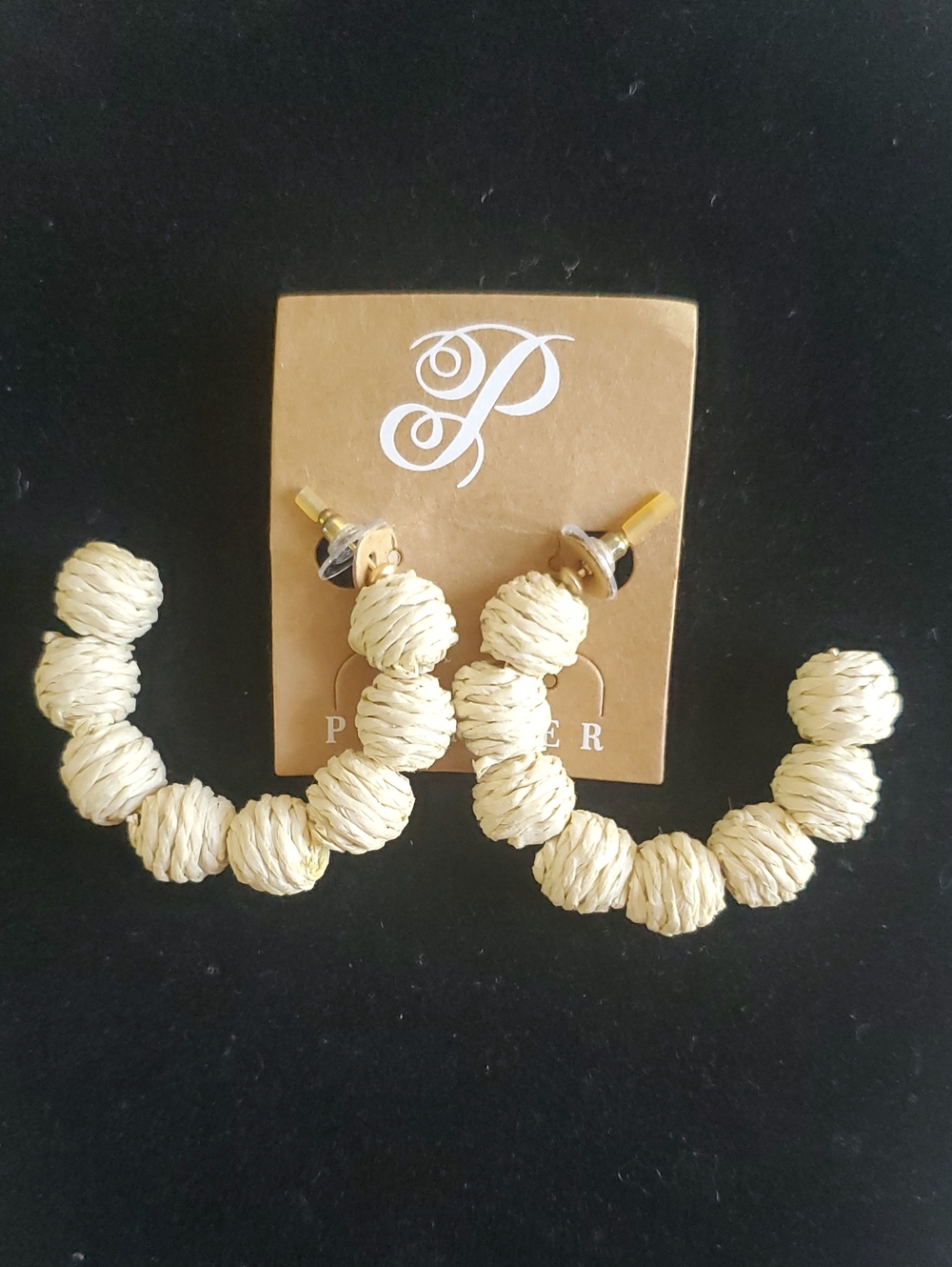 Plunder Natural Raffia Bead Hoop Earrings